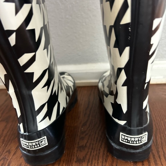 Sperry Top-Sider Fisherman Preppy Black & White Houndstooth Rain Boots Sz 7 - Picture 10 of 11